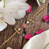 Vriksham Antique Gold Bridal Bracelet -Lakshmi Motif with Pink & Green Stones-G19951